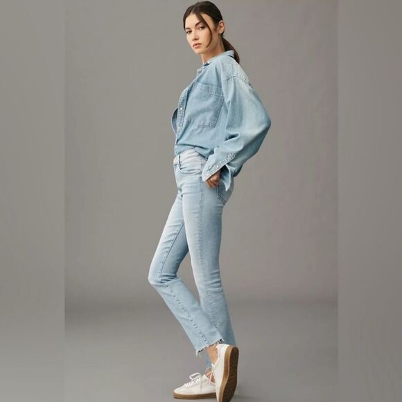 Mother The Insider Crop Step Fray Limited Edition Light Blue Denim Jeans 26 - Picture 4 of 16